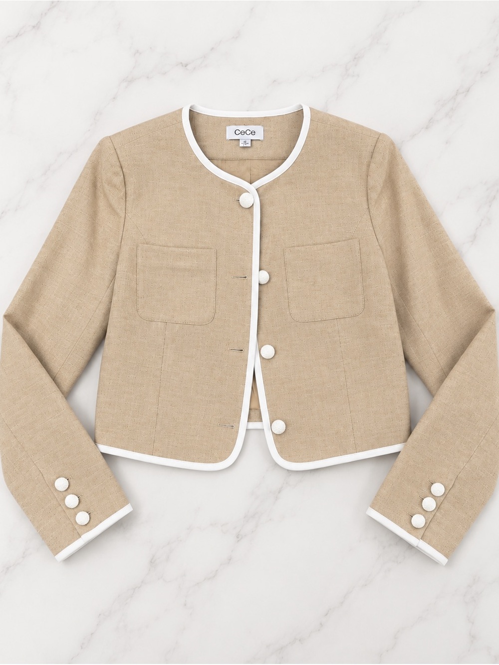 CeCe Tan Cropped Jacket with White Trim